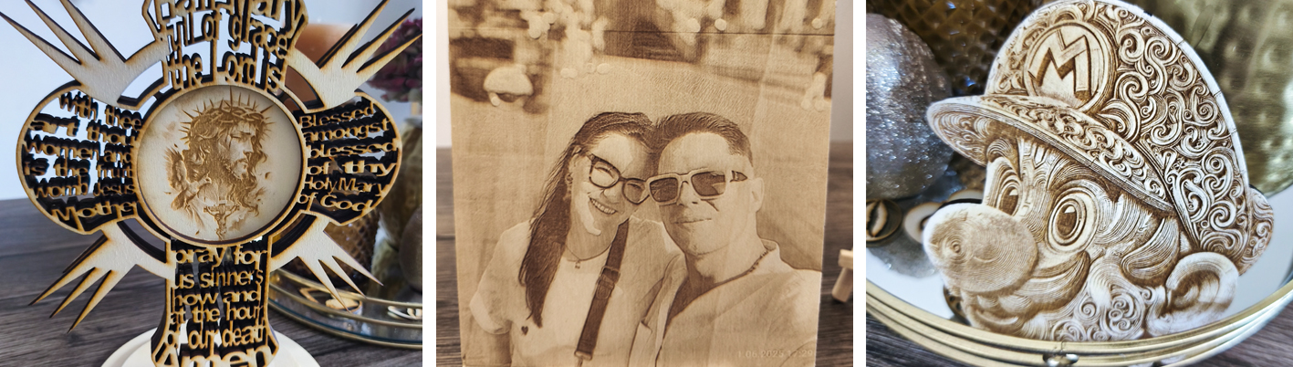 Pracownia grawerskka, kamień, szkło, drewno